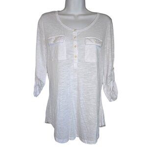Absolutely Famous Size M White Cotton 3/4 Sleeve T-Shirt Top Blouse